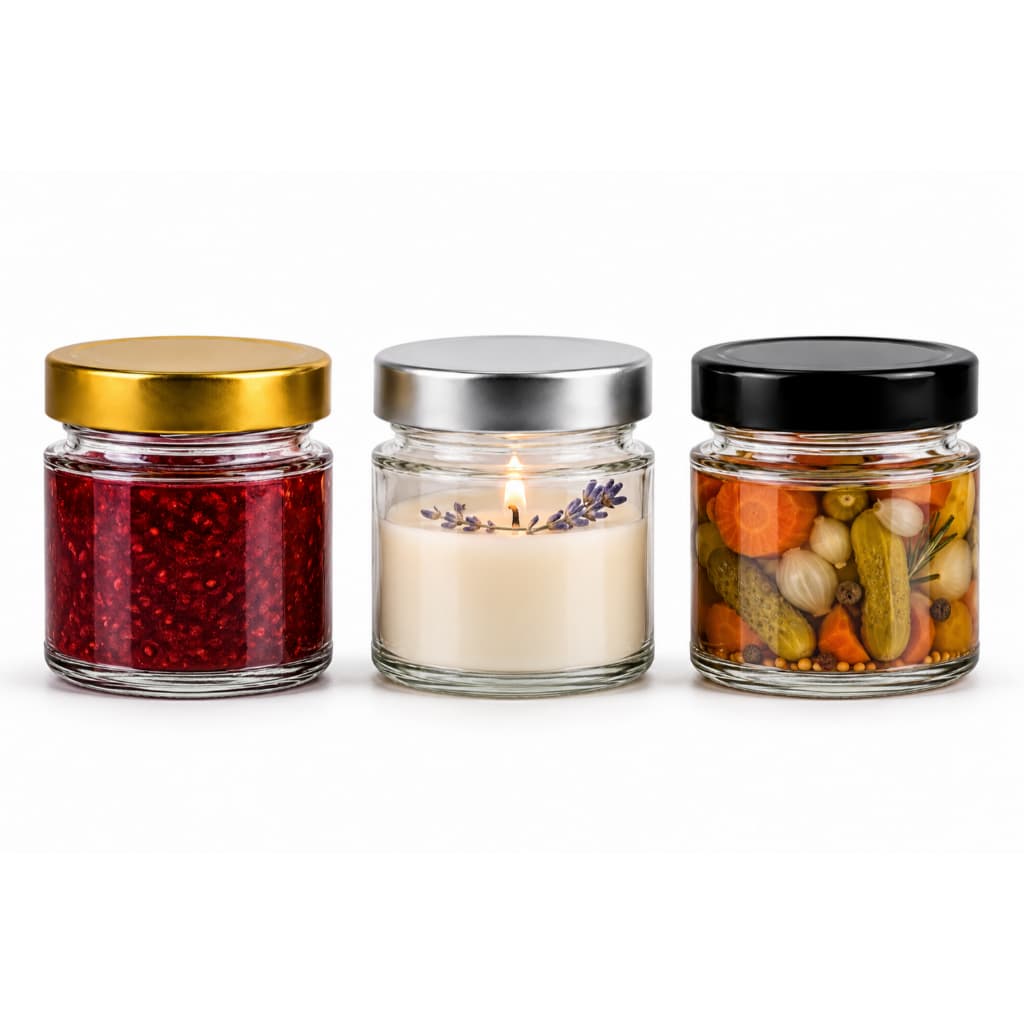 Kit 5 Potes de Vidro 210ml com Tampa Metálica para Velas Geleias Doces e Conservas