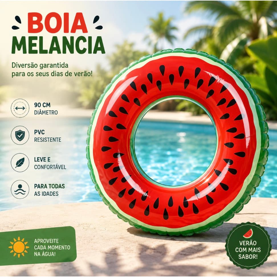 Melancia Bóia Circular Adulto e Infantil Inflável APENAS DE 90CM