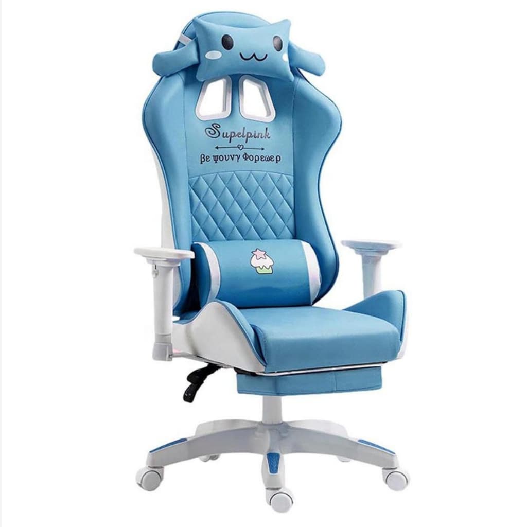 Cadeira Gamer Ergonômica Azul e Branca com Almofadas