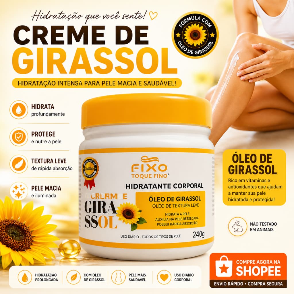 Creme Corporal Óleo de Girassol 240g — Revitaliza, Nutre e Restaura Pele Sensível, Fina e Ressecada