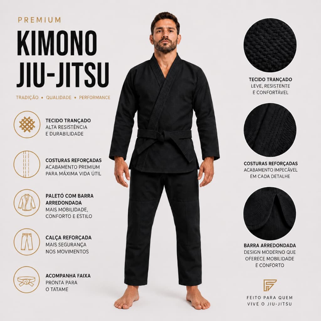 Kimono Adulto para Jiu-Jitsu e Judo Unissex Preto