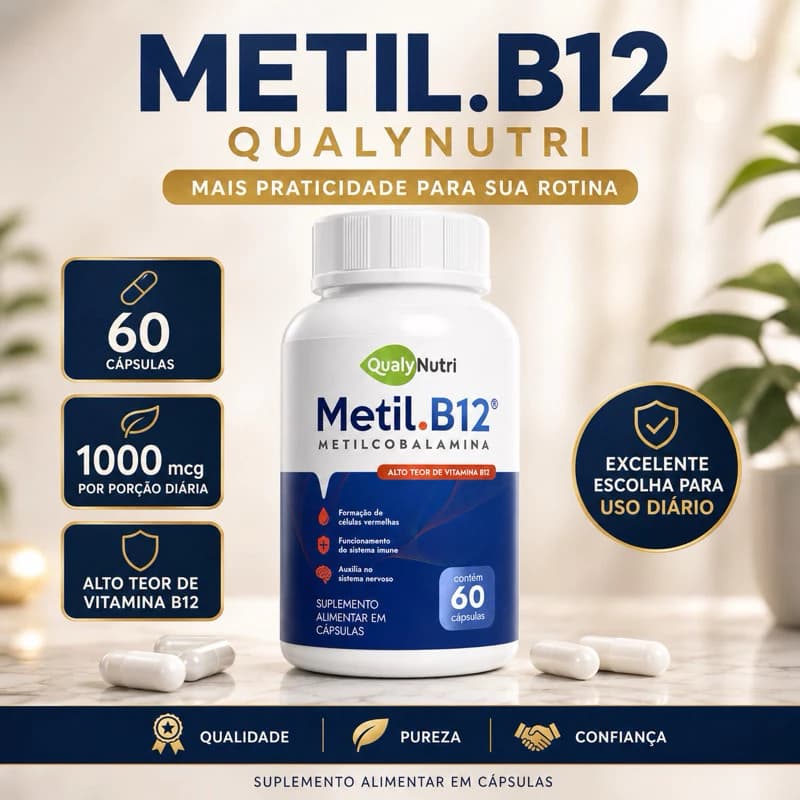 Metilcobalamina Vitamina B12 1000mcg 120 Cápsulas Energia Alta Disposição Absorção