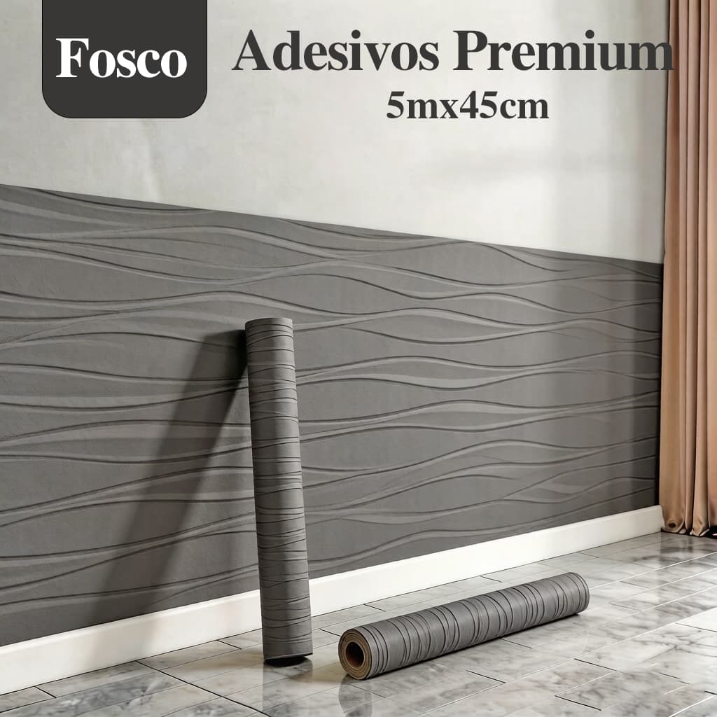Papel de Parede Adesivo Cinza Ondulado 45cm x 5m Vinil PVC Impermeável Decorativo para Sala Quarto Cozinha Móveis