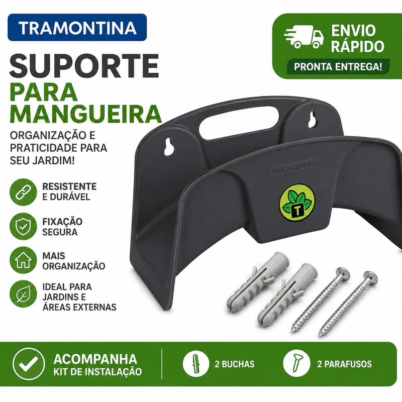 Suporte Fixo Tramontina em Plástico para Mangueira até 30 metros com 2 Parafusos e 2 Buchas