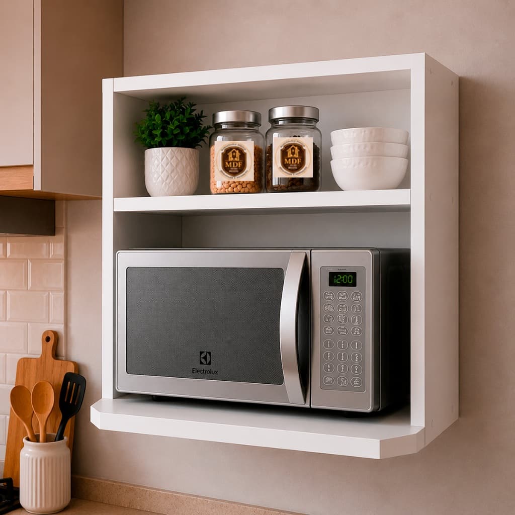 Móvel Organizador Micro-ondas Forno MDF Branco Prateleira
