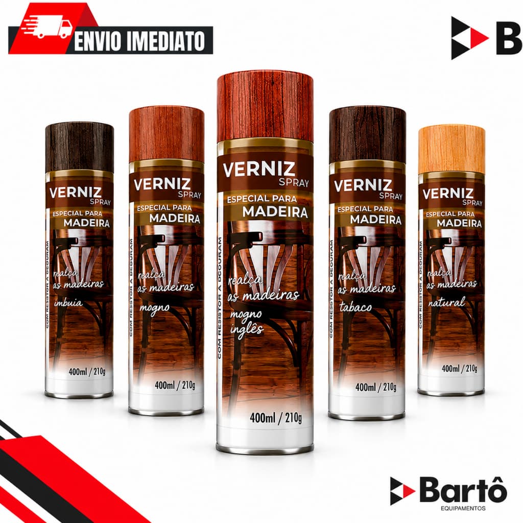 Kit 06 Tinta Verniz Spray Uso Geral 400ml Madeira Secagem Rápida Natural Mogno Imbuia Tabaco Etaniz