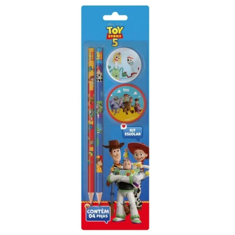 kit Escolar 4 peças 2 lápis Grafite HB +Borracha+ Apontador Disney Puxar Toy Storys 5