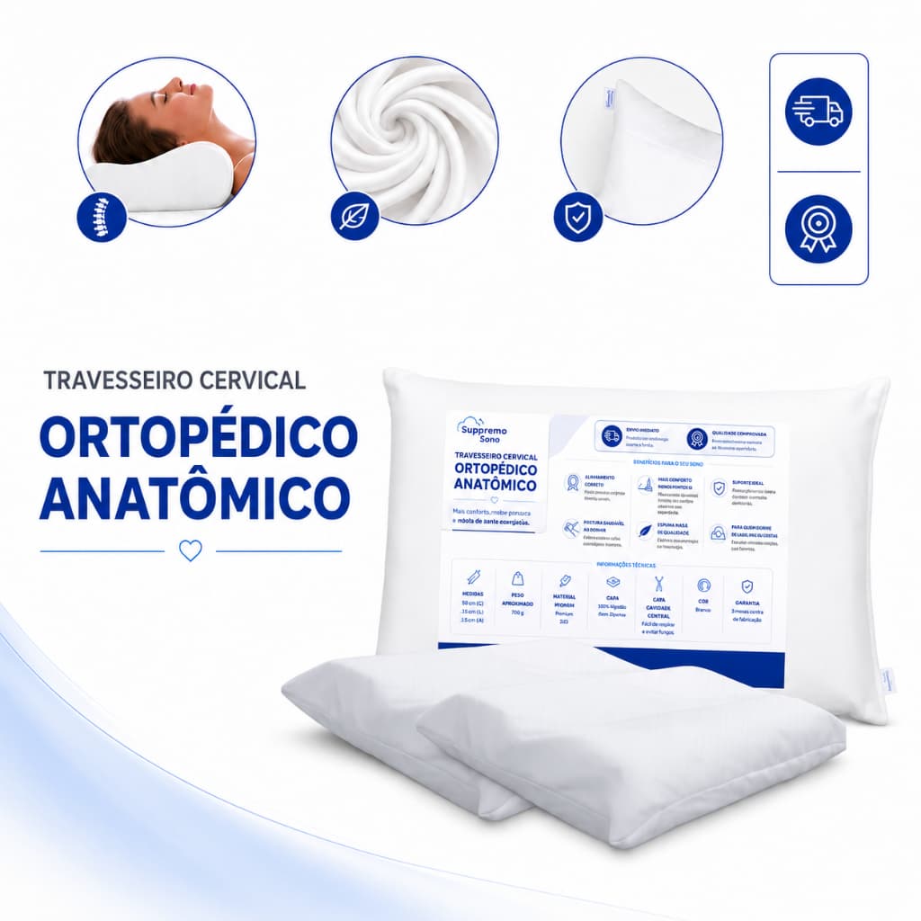 Kit Travesseiro Cervical Essentials Ortopédico Anti Ronco Premium