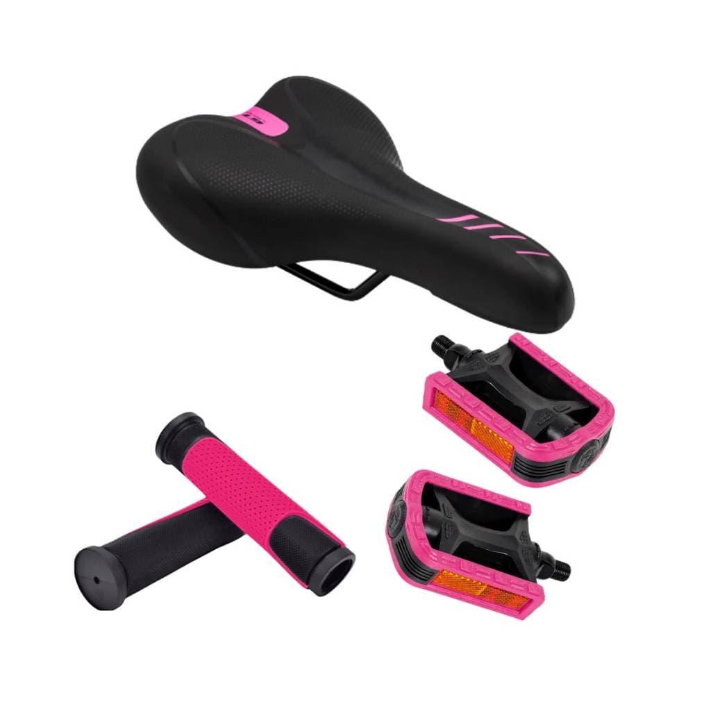 Selim GTA Banco para Bike 20 24 ou 26 + Manopla de Borracha + Pedal Rosca Fina 1/2'' para Pedivela Monobloco