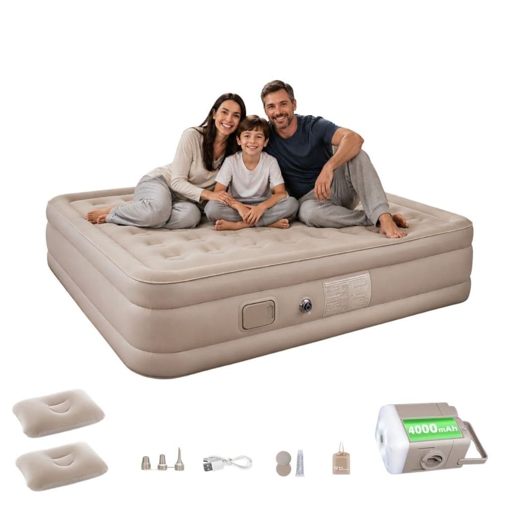 Colchão Inflável Queen Bateria Lítio Integrada 203x154x44cm Elétrico Prova D'água Viagens Resistente Confortável LuvinCo