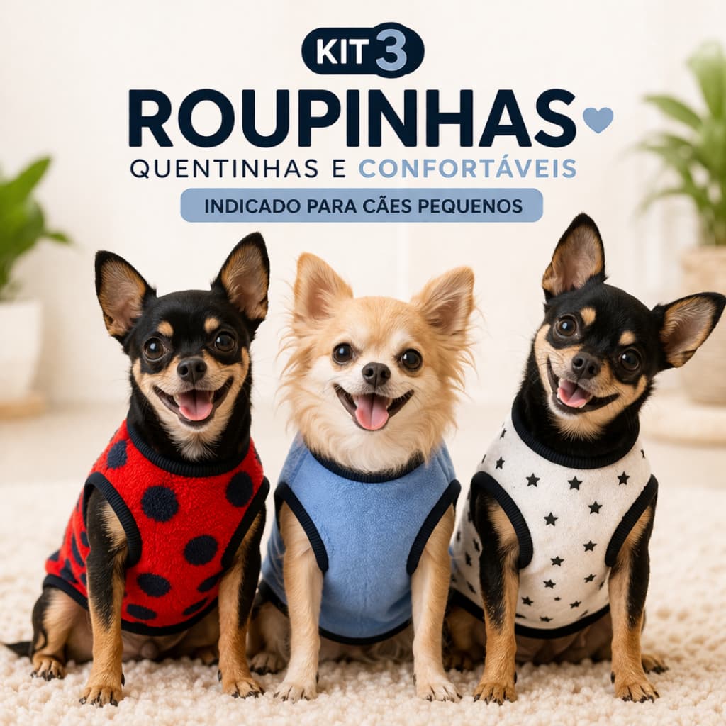 Kit 3 Roupinha para Cachorro Pequeno Pinscher Inverno Frio Pet Roupa de Cachorro Filhote Confortável