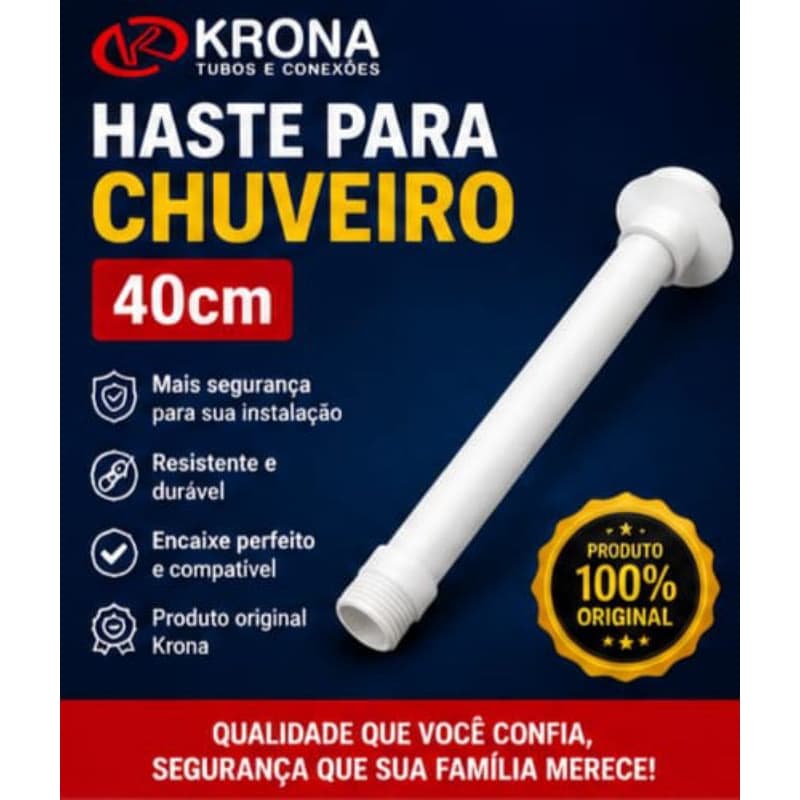 Haste Braço Cano de Chuveiro 40cm Original Krona Rosca Padrão Branca Extensor Cano Chuveiro Universal Alta  Resistencia