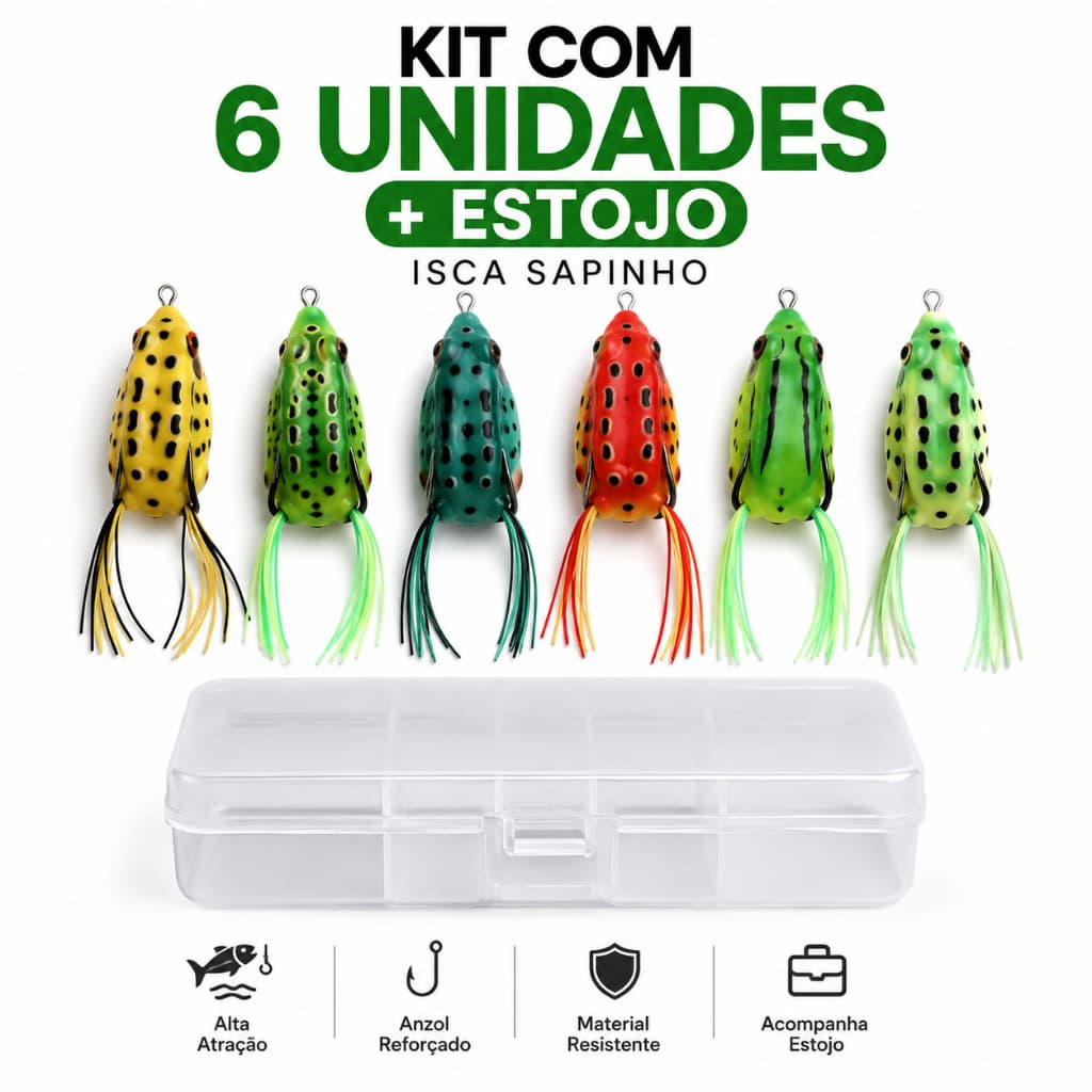 kit 6 Isca Artificial Sapo Sapinho Frog 5,5cm 11g Anzol Duplo para Pesca Traíra Dourado Tucunaré