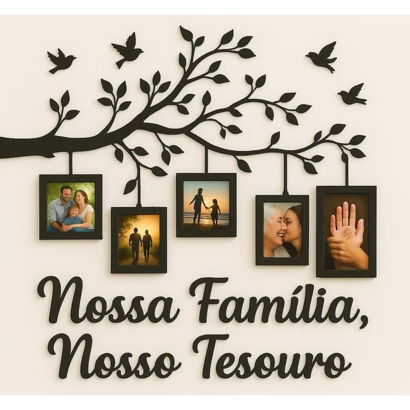Quadro Decorativo em Mdf Árvore Com Molduras Para Fotos de Familia Porta Retrato