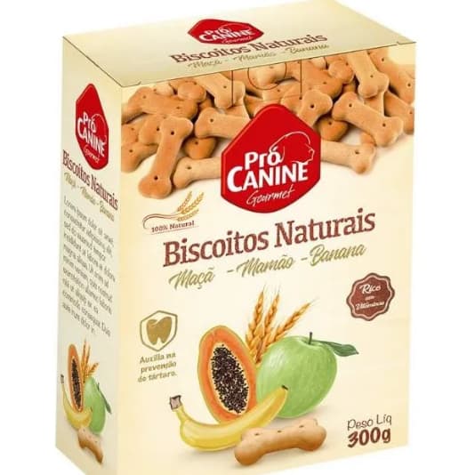 Petisco Natural para Cachorro PróCanine 300g – Biscoito Sabor Maçã, Mamão e Banana