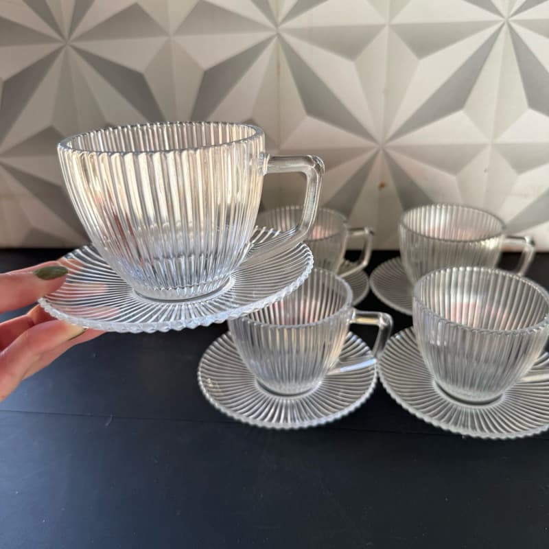Jogo de xícara de chá transparente graffiato com 12 peças 6 xícaras 6 pires conjunto kit xícaras café leite caneca vidro