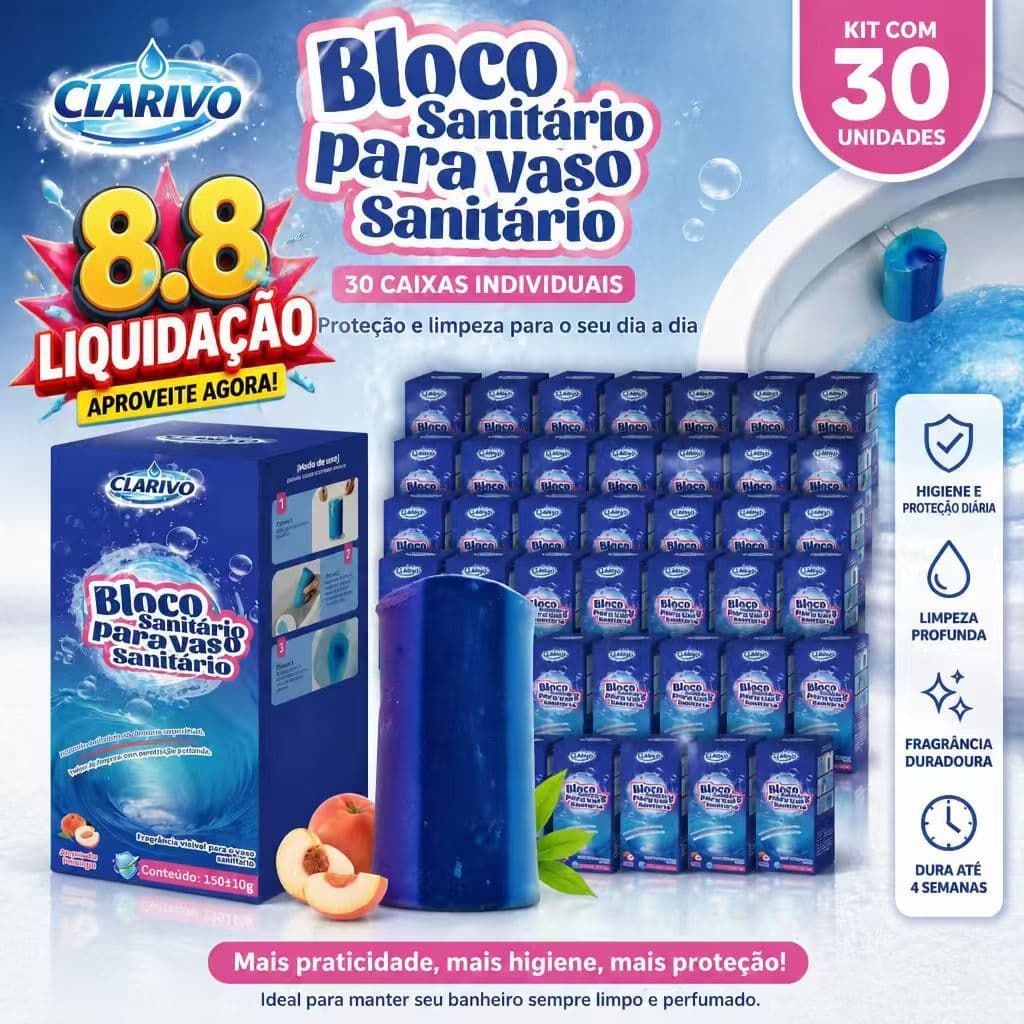 CLARIVO Higienizador Sanitário 30 Unidades Bloco para Vaso Elimina Odores e Sujeira