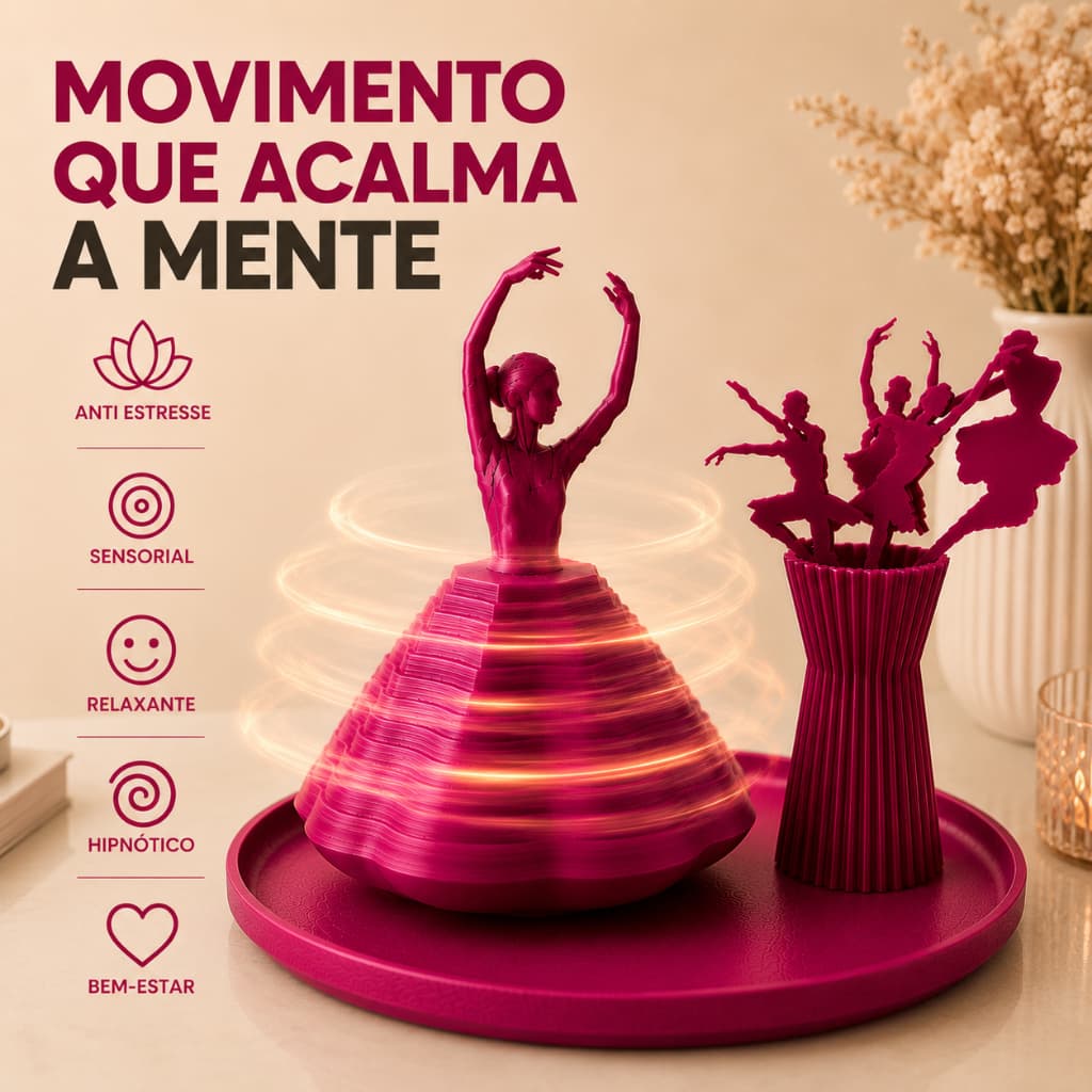 Kit Decorativo Bailarina Sensorial + Vaso + Bandeja Rosa para Quarto, Penteadeira e Decoração