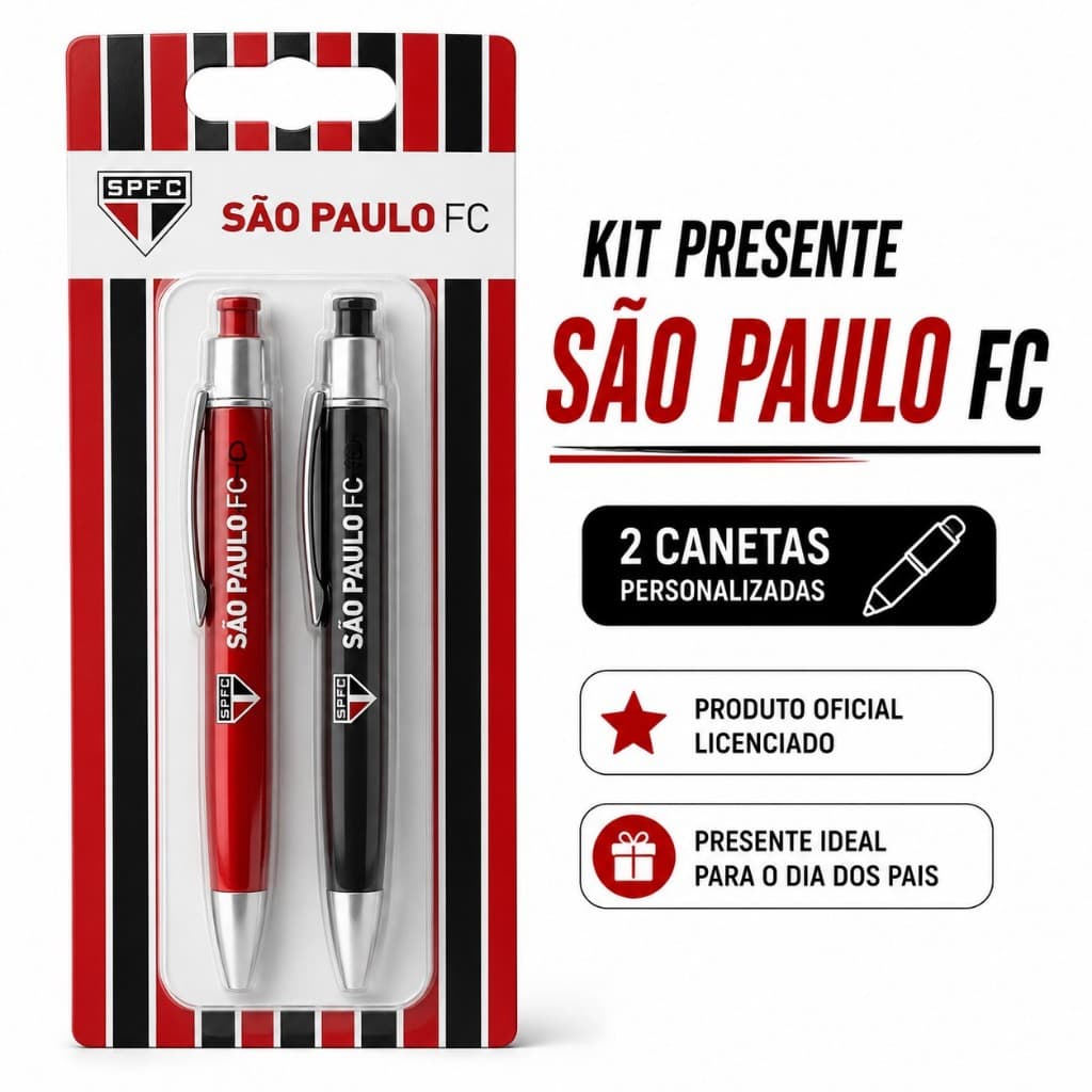 Kit 2 Canetas São Paulo Oficial Original Presente Torcedor Futebol Clube Material Caneta Escolar