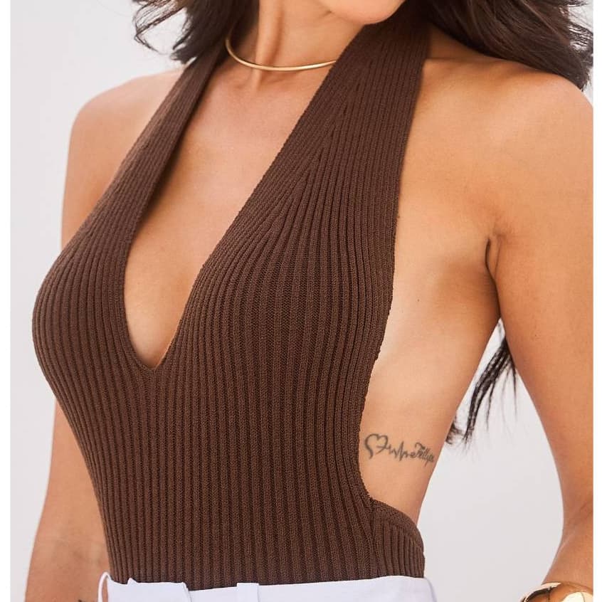 Blusa Feminina Elegante Blusa Feminina Estilosa Roupa Feminina Body Tricot Frente Única Amarração