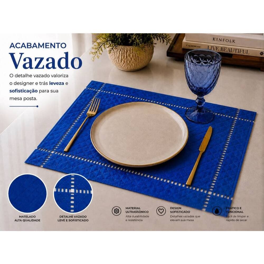 Kit 4 Souplat Matelado Ultrassônico 50x35 Lugar Americano Mesa Posta Luxo Vazado