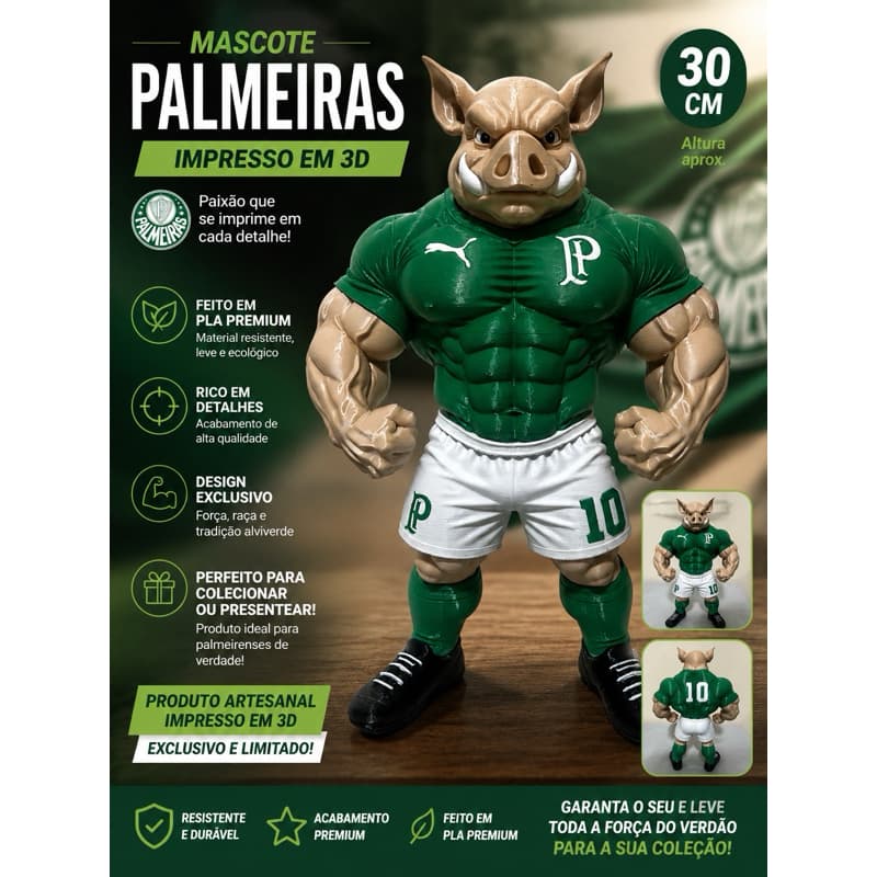 🐷 Mascote do Palmeiras 30cm | Impressão 3D em PLA Premium | Item de Colecionador