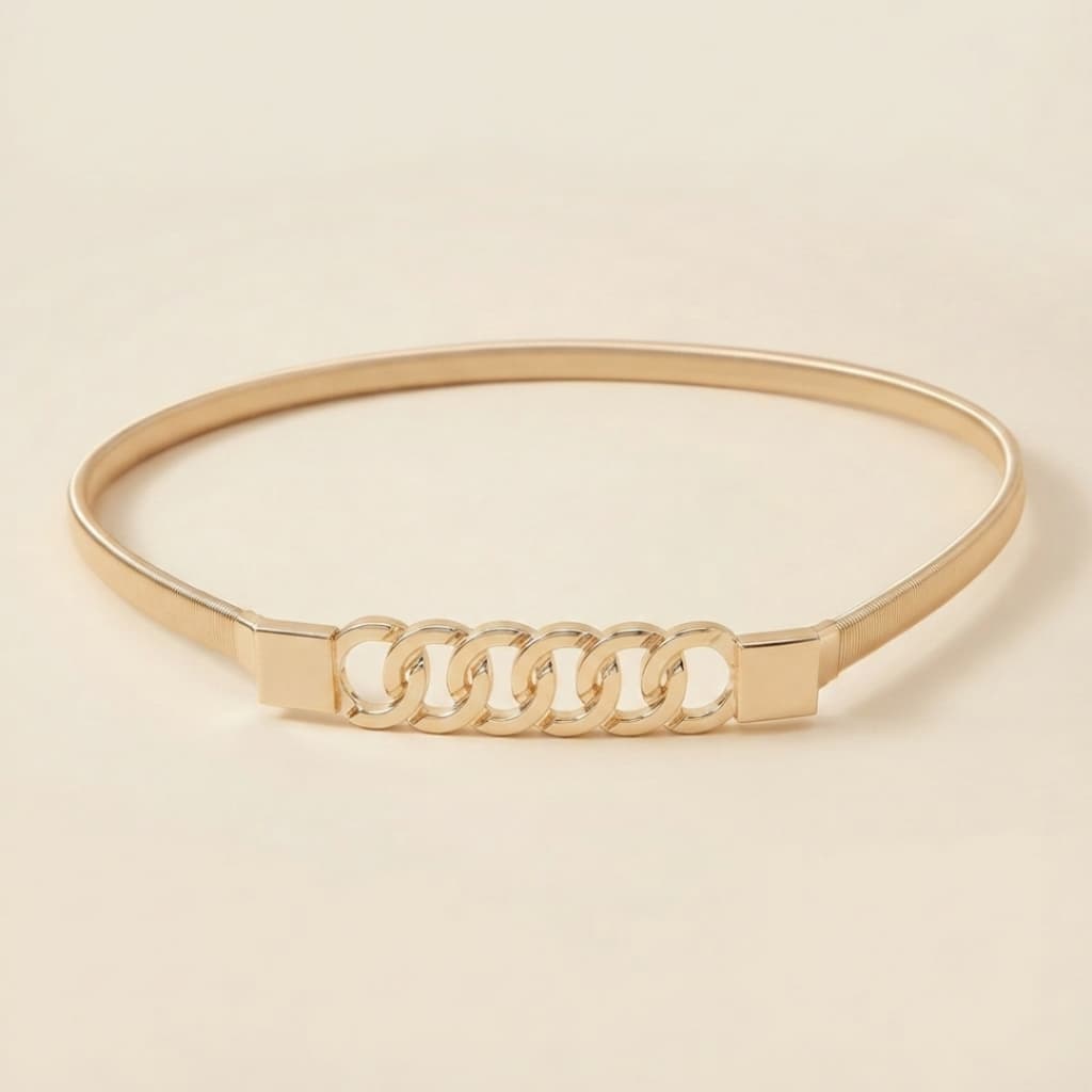 Cinto Fino Metal Elástico Feminino Fivela Alongada Básico Elegante