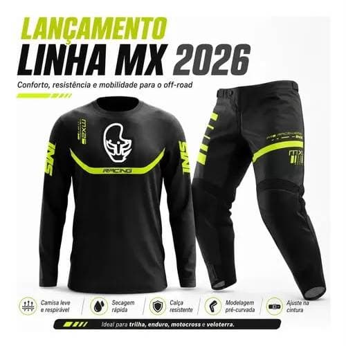 Conjunto Ims Mx Calça e Camisa Preta Roupa Motocross