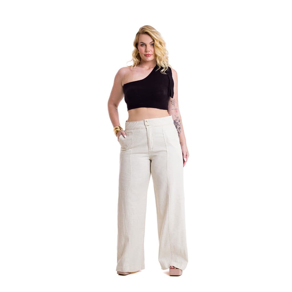 Calça Pantalona Moda Plus Size De Linho Premium Social Alfaiataria