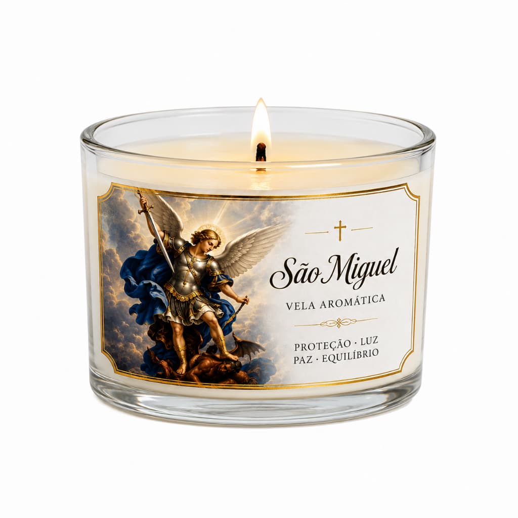 vela Aromatica Arcanjo Miguel perfume de morango e chantily 100ml