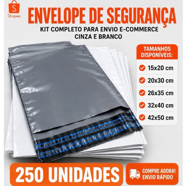Kit 250 Envelopes de Segurança - Embalagens de Envio Saco Inviolável Tamanho 15x20 20x30 26x35 32x40 42x50