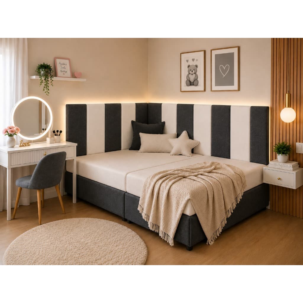 Kit Cabeceira Modular 45x20 Estofada Colorida Para Cama Solteiro e Casal em L
