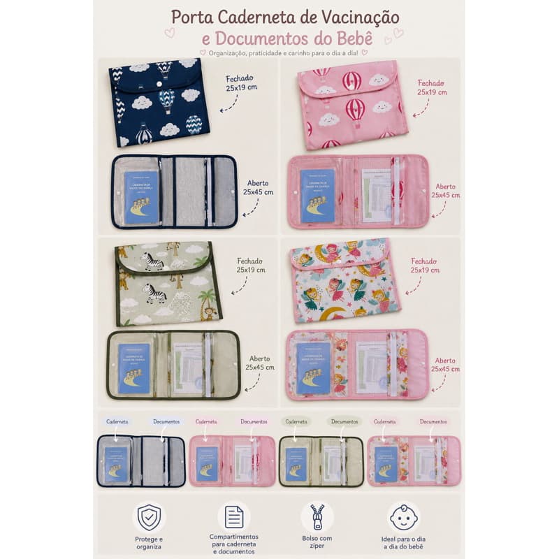 Porta Caderneta de Vacinação e Documentos do Bebê | Organizador Infantil