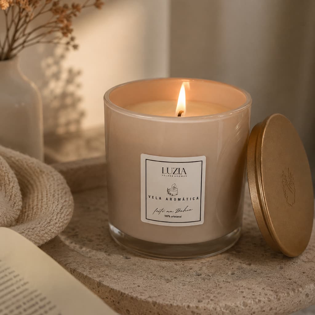 Vela Aromática Bege 180g Vela Perfumada Aconchego Relaxante Decoração Presente Luzia Velas e Aromas