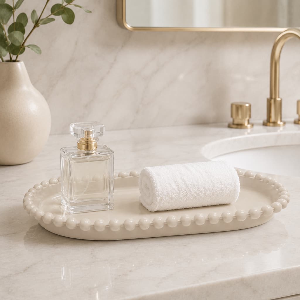 Kit com 2 Bandejas Pérola para Decoração Luxo Elegante Quarto Cozinha Sala