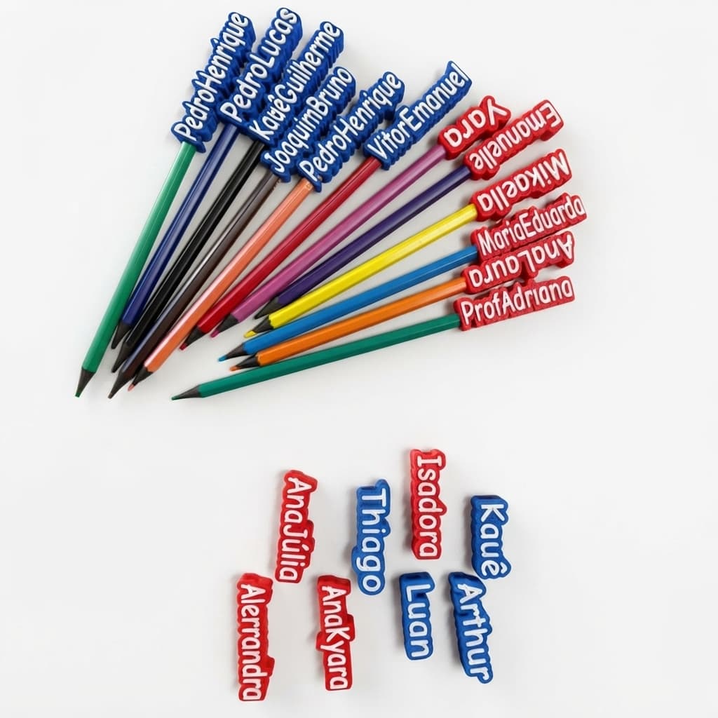 Kits de Ponteira Personalizada Para Lápis Com Nome 3D | Sob Encomenda