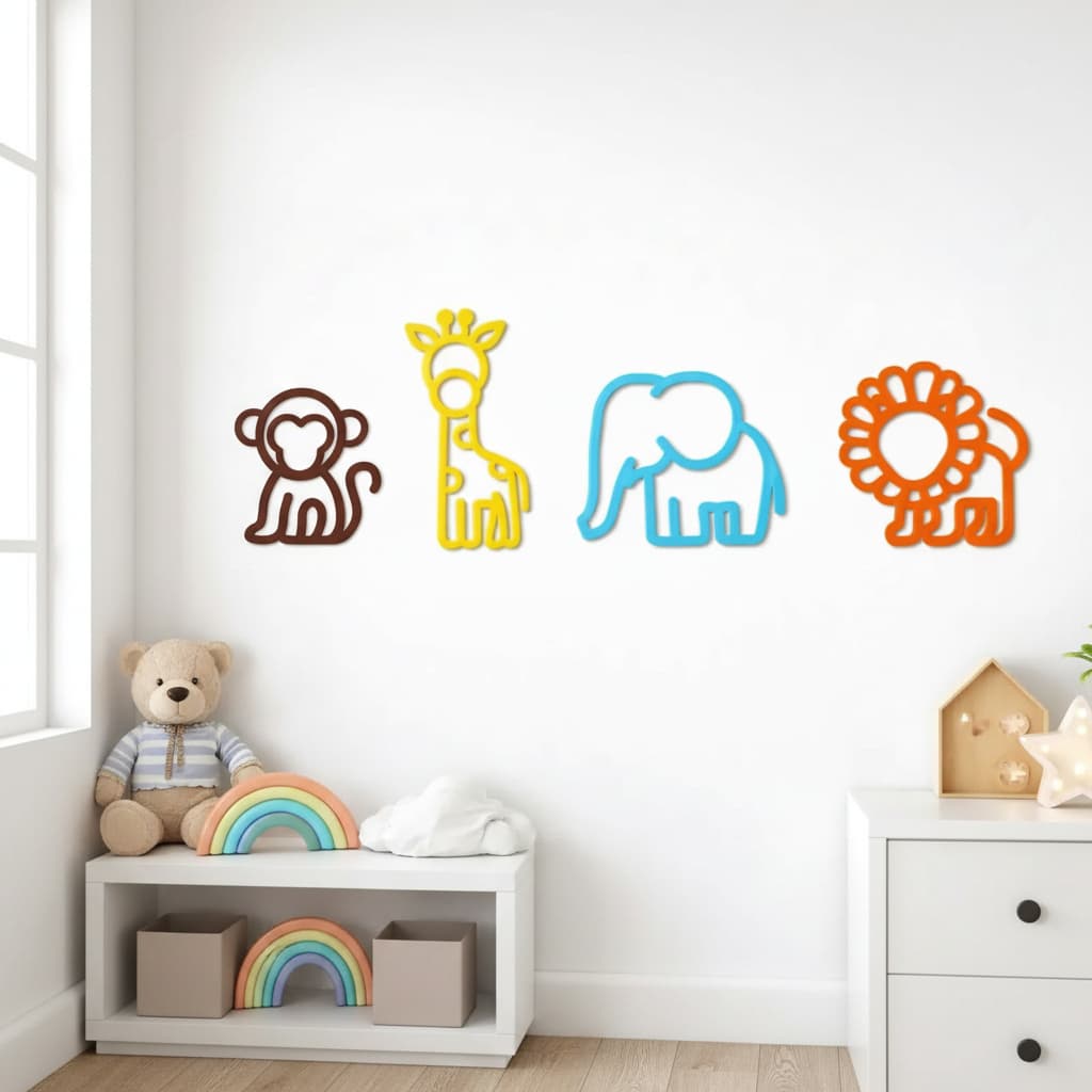 KIT 4 Placas Decorativas Quadros de parede - Tema Safari 3D | Ninho de Bambu