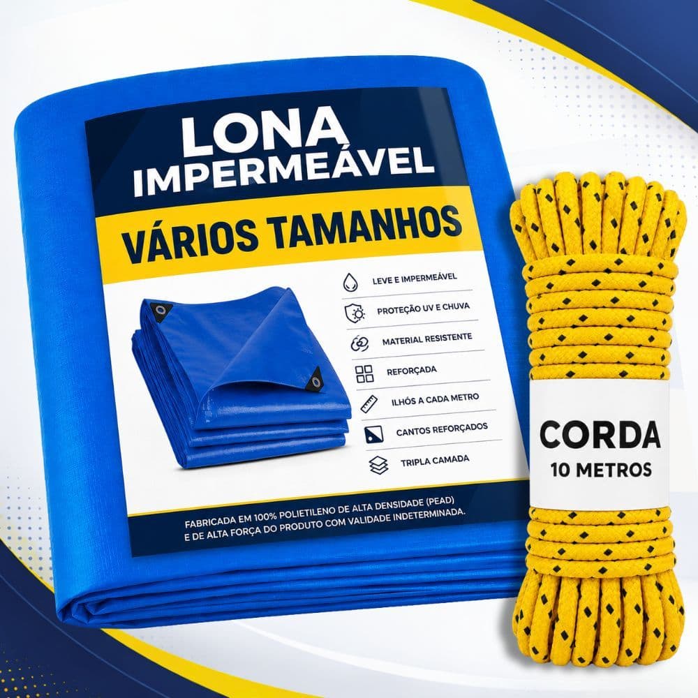 Lona para Cobertura Com Corda Lona Impermeavel Tamanhos Variados Reforçada com Ilhós Multiuso