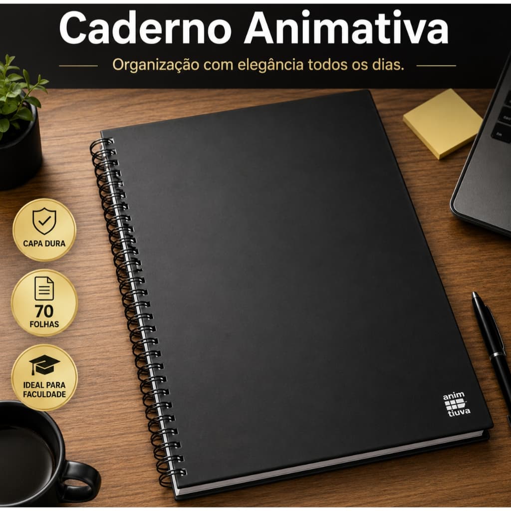 Caderno Preto 70 Folhas 1 Matéria Capa Dura Escolar Faculdade Papelaria