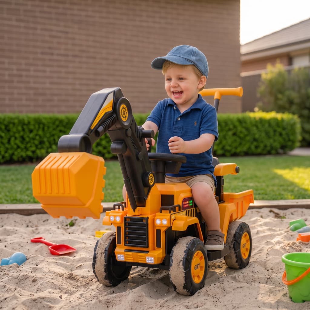 🔥【Novidades】Carrinho Escavadeira 6V Elétrica Infantil Com Luzes e Som Suporta Carro Elétrico Infantil