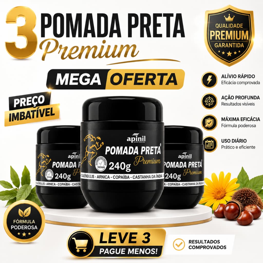 Kit 3 unid Pomada Preta Premium 240gr APINIL