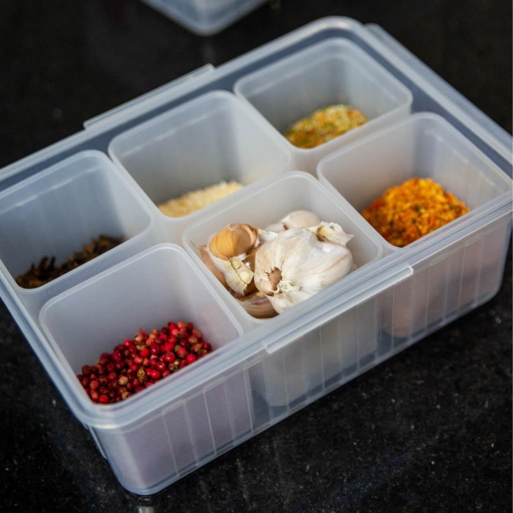 Kit Pote Porta temperos Porta Condimentos Organizador Com 6 Divisórias Cozinha Geladeira
