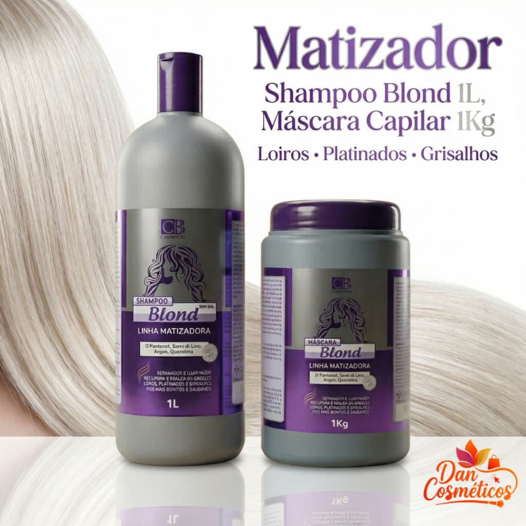 Matizador Blond CBB 1L/1kg Shampoo e Máscara capilar, para Loiros Platinados Grisalhos e Brancos