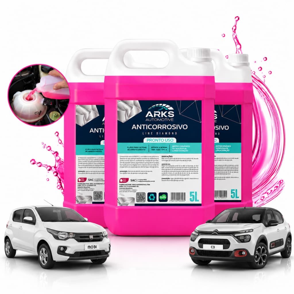 Kit Aditivo Liquido Anticorrosivo Radiador Pronto Uso Arks 15L Rosa Citroen Vw Hyundai