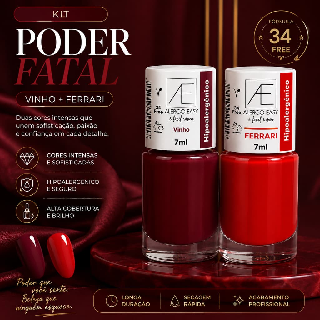 Kit 2 Esmaltes Hipoalergênico 34 Free Alergo Easy