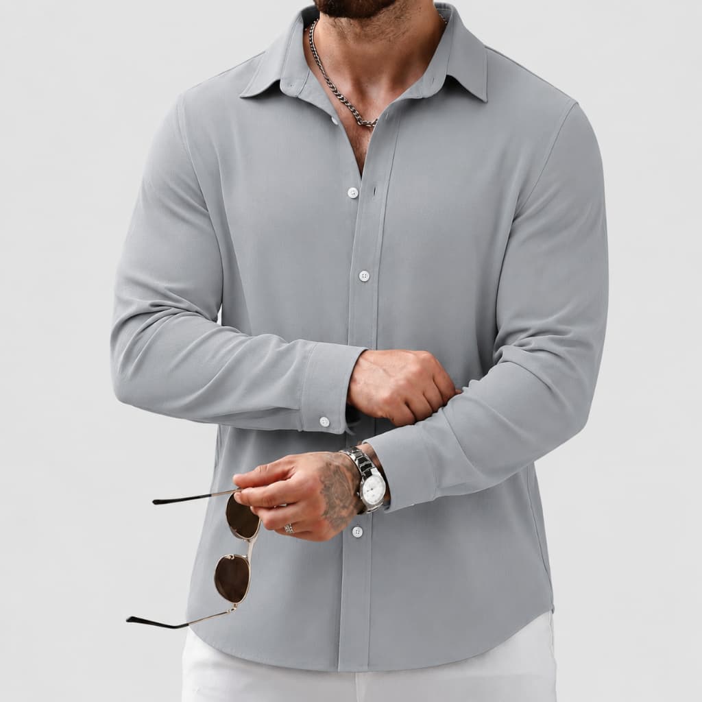 Camisa Masculina Social Manga Longa Slim Elastano