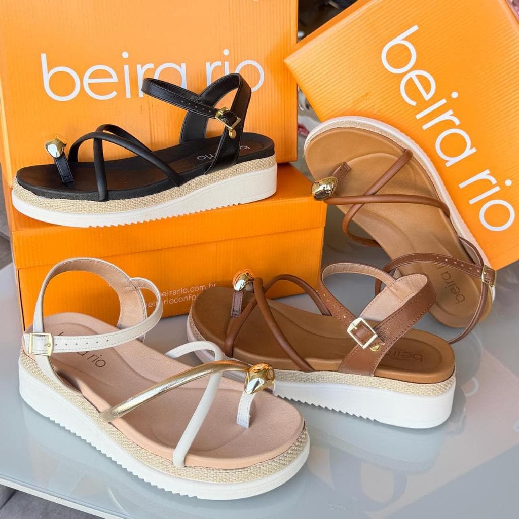 SANDALIA FEMININA BEIRA RIO  PLATAFORMA ORIGINAL FLATFORM TIRAS LEVE MACIA CONFORTÁVEL DEDO
