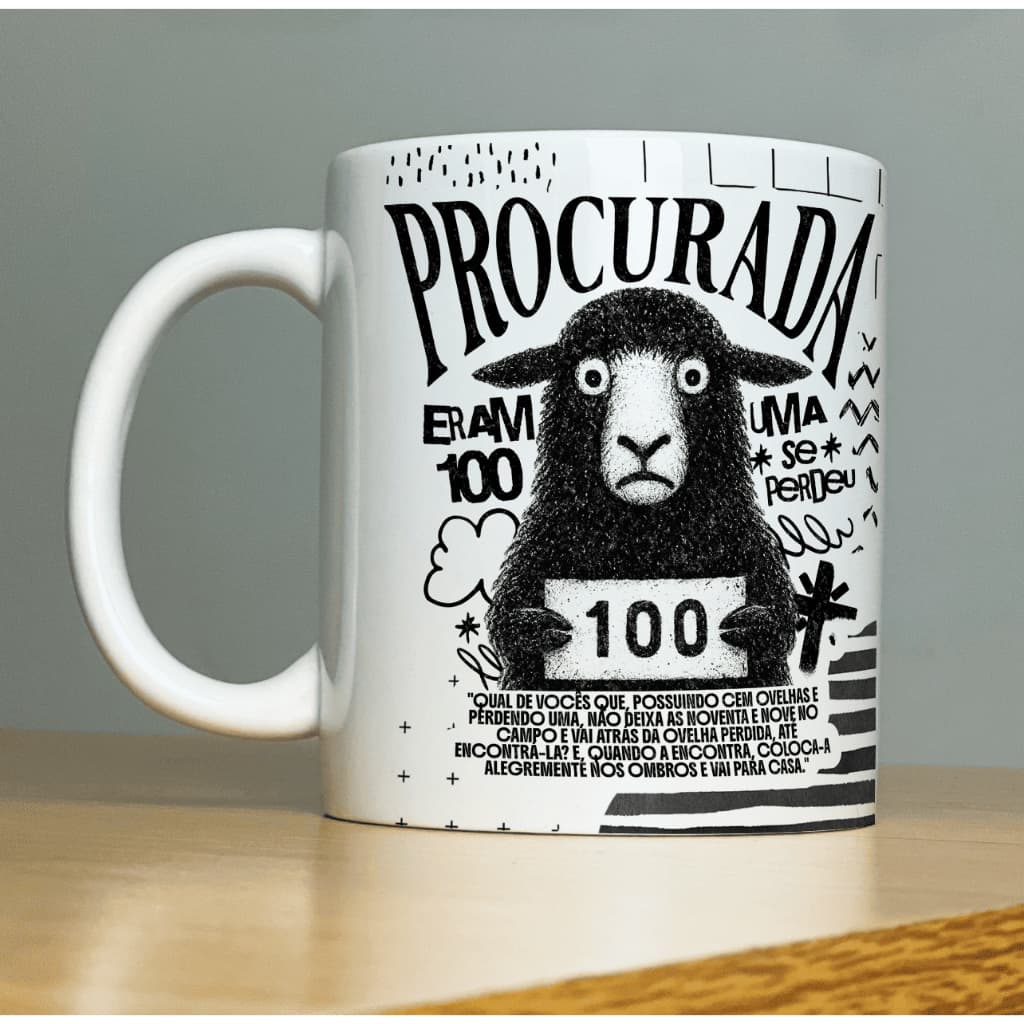 Caneca Cristã Ovelha Procurada Lucas 15 Presente Gospel Porcelana 325ml