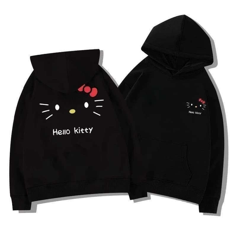 Moletom Canguru Feminino Hello Kitty Rosto Blusa De Frio Confortável 100% Algodão