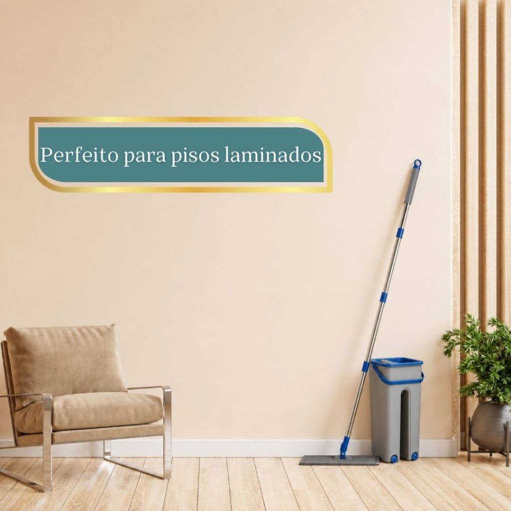 Rodo Mágico Mop Flat Balde Lava Seca Microfibra 2 Refil 360 Inox Limpeza Pesada Piso Laminado Faxina